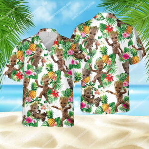 Tropical Fruits Baby Groot All Over Print Hawaiian Shirt