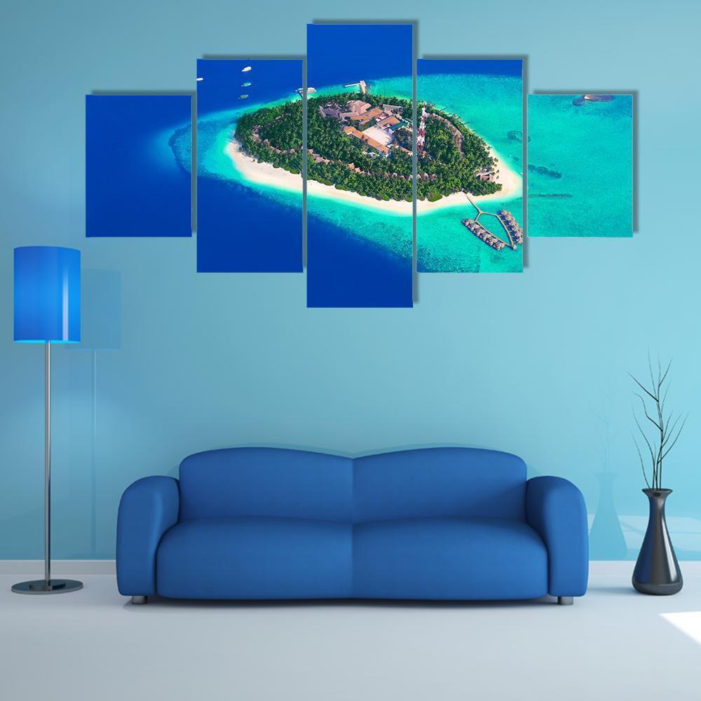 Tropical Island At Maldives Aerial - Nature 5 Panel Canvas Art Wall Decor Tropical Island At Maldives Aerial - Nature 5 Panel Canvas Art Wall Decor