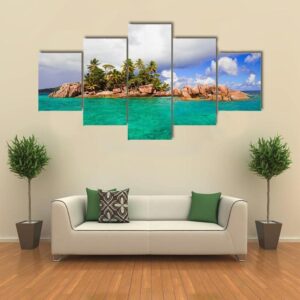 Tropical Island At Seychelles - Nature 5 Panel Canvas Art Wall Decor