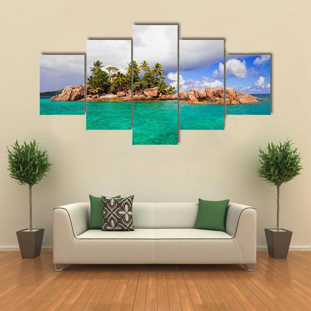 Tropical Island At Seychelles - Nature 5 Panel Canvas Art Wall Decor Tropical Island At Seychelles - Nature 5 Panel Canvas Art Wall Decor