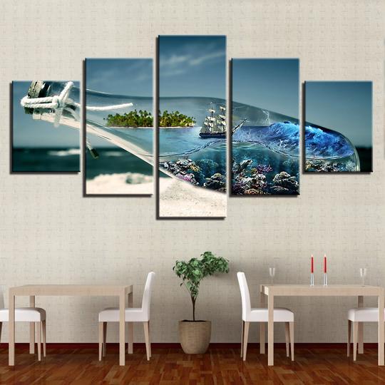 Tropical Island Reef In A Bottle - Nature 5 Panel Canvas Art Wall Decor Tropical Island Reef In A Bottle - Nature 5 Panel Canvas Art Wall Decor