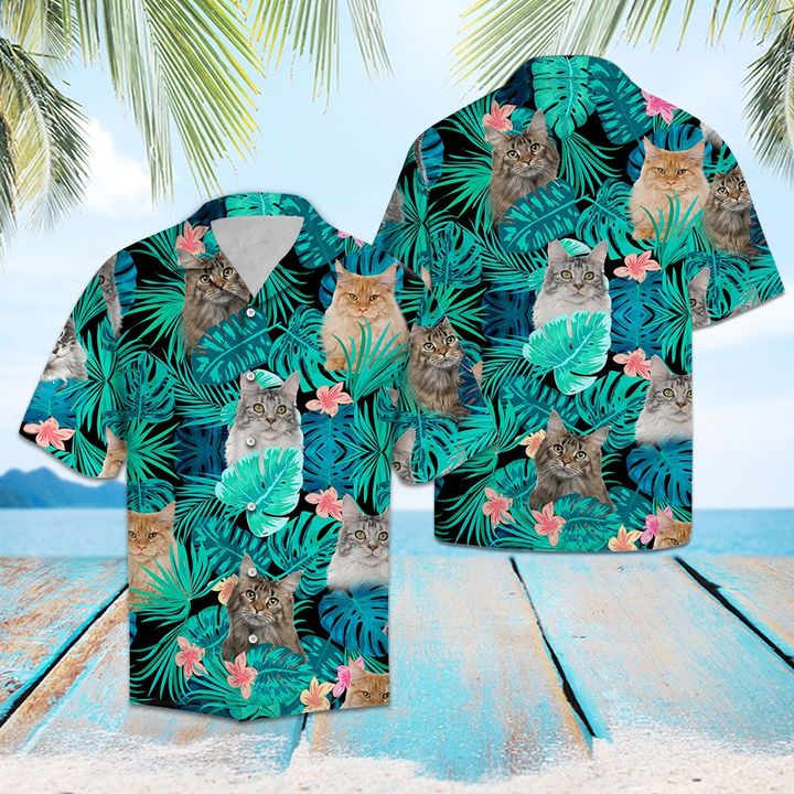 Tropical Maine Coon Hawaiian Shirt Summer Button Up Tropical Maine Coon Hawaiian Shirt Summer Button Up