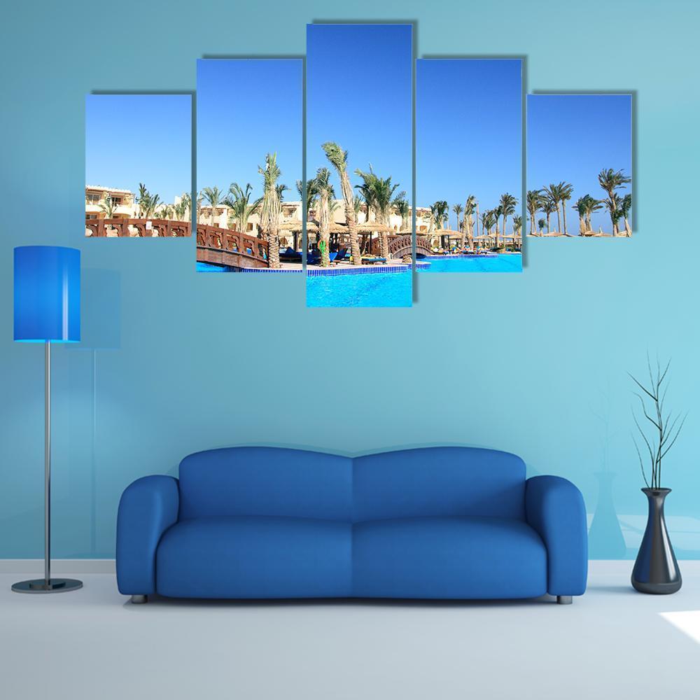 Tropical Park And Pool Morocco - Nature 5 Panel Canvas Art Wall Decor Tropical Park And Pool Morocco - Nature 5 Panel Canvas Art Wall Decor