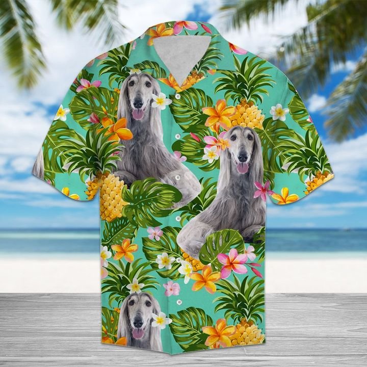 Tropical Pineapple Afghan Hound Hawaiian Shirt Summer Button Up Tropical Pineapple Afghan Hound Hawaiian Shirt Summer Button Up