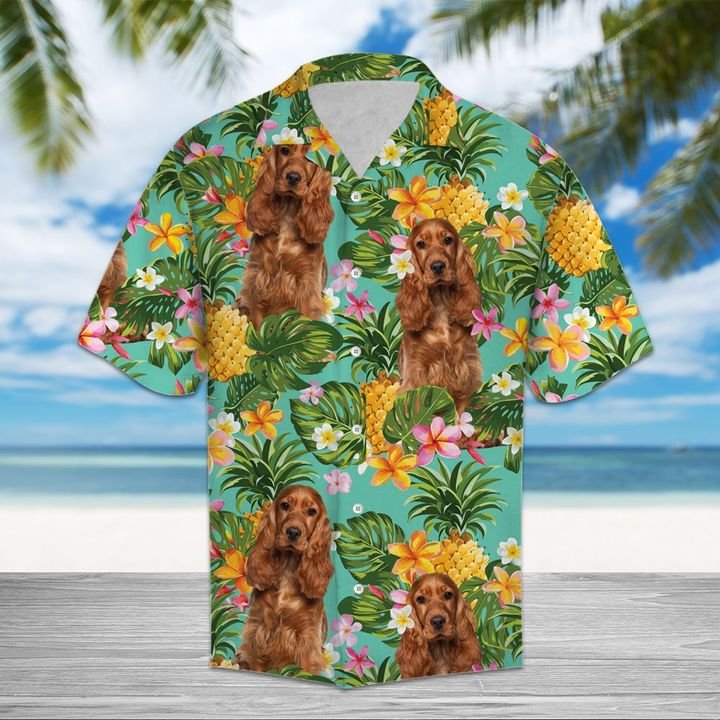 Tropical Pineapple Cocker Spaniel Hawaiian Shirt Summer Button Up Tropical Pineapple Cocker Spaniel Hawaiian Shirt Summer Button Up