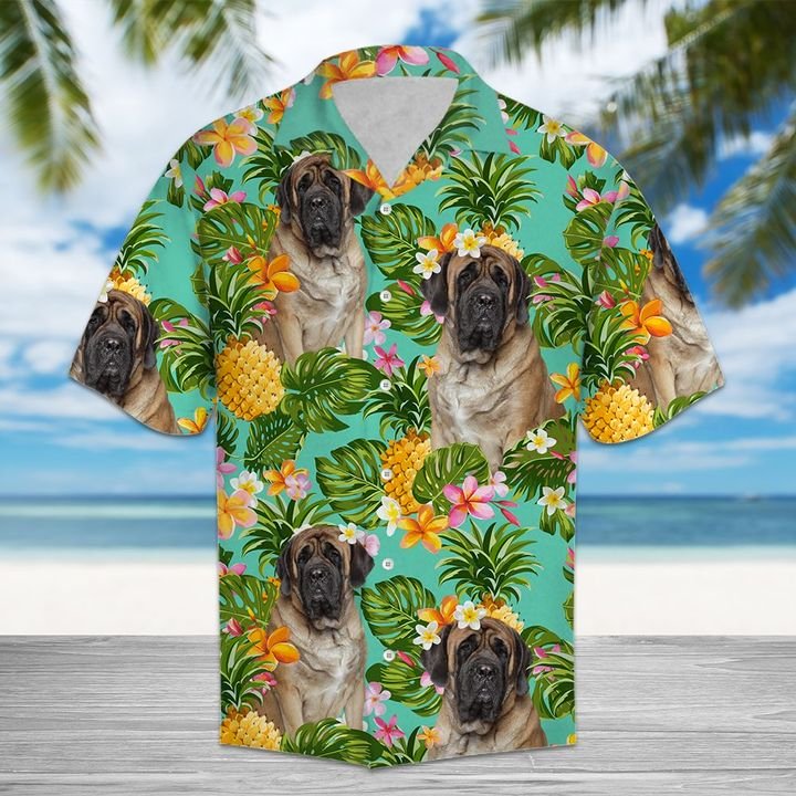 Tropical Pineapple English Mastiff Hawaiian Shirt Summer Button Up Tropical Pineapple English Mastiff Hawaiian Shirt Summer Button Up