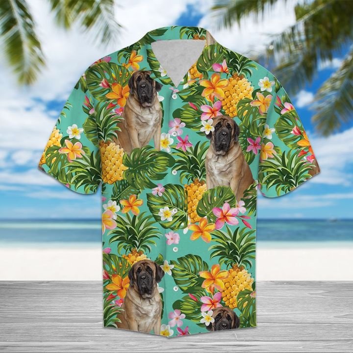 Tropical Pineapple Mastiff Hawaiian Shirt Summer Button Up Tropical Pineapple Mastiff Hawaiian Shirt Summer Button Up