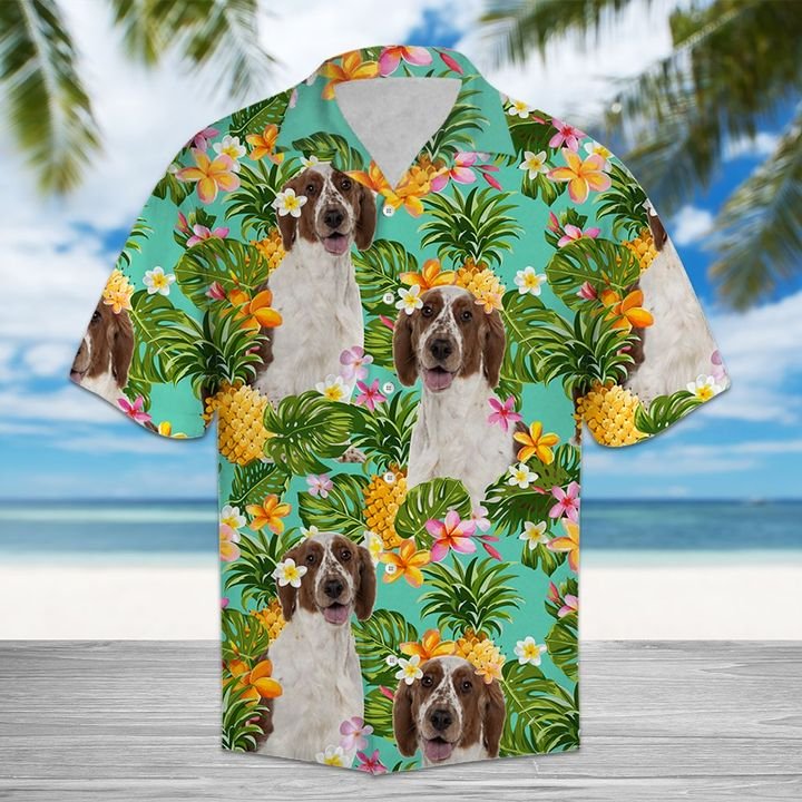 Tropical Pineapple Welsh Springer Spaniel Hawaiian Shirt Summer Button Up Tropical Pineapple Welsh Springer Spaniel Hawaiian Shirt Summer Button Up
