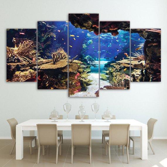 Tropical Reef Fish Ocean - Animal 5 Panel Canvas Art Wall Decor Tropical Reef Fish Ocean - Animal 5 Panel Canvas Art Wall Decor