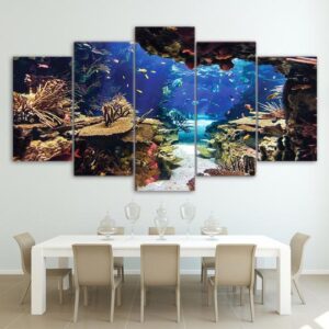 Tropical Reef Underwater Cave - Ocean 5 Panel Canvas Art Wall Decor
