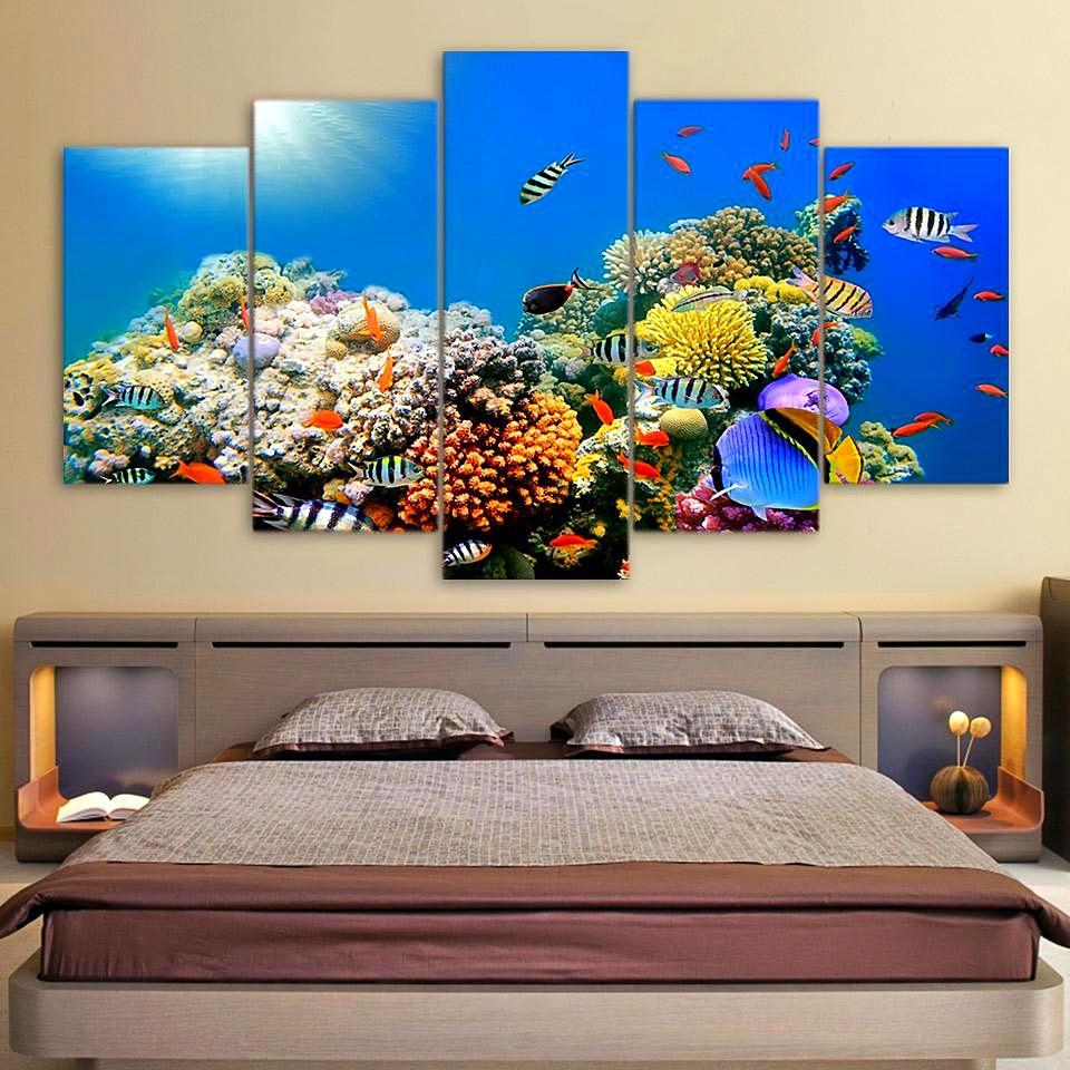 Tropical Sea Coral Reef - Nature 5 Panel Canvas Art Wall Decor Tropical Sea Coral Reef - Nature 5 Panel Canvas Art Wall Decor
