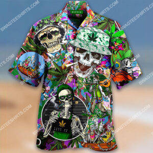 Tropical Skull And Weed All Over Printed Hawaiian Shirt