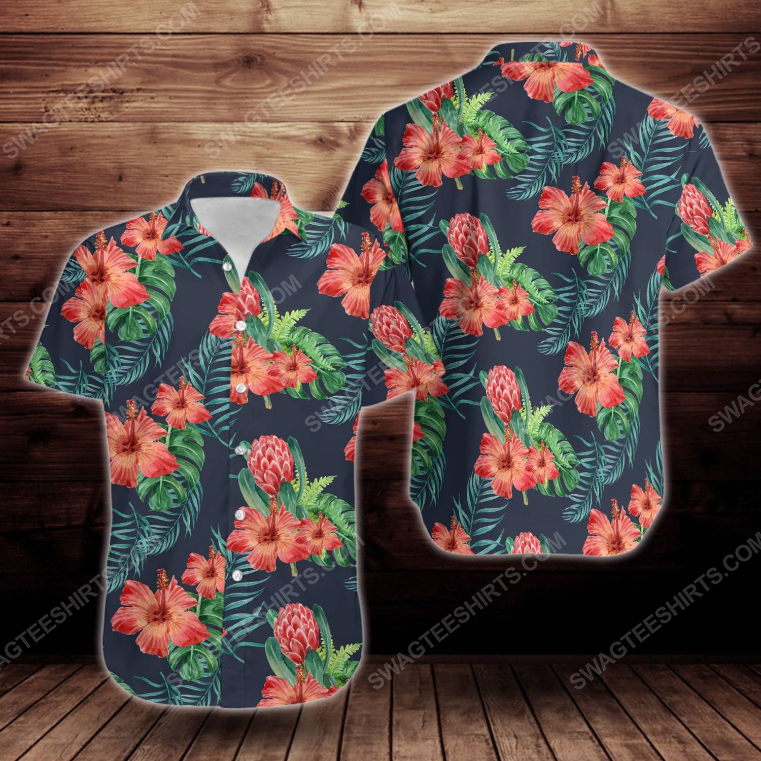 Tropical Summer Hibiscus Flower Short Sleeve Hawaiian Shirt Tropical Summer Hibiscus Flower Short Sleeve Hawaiian Shirt