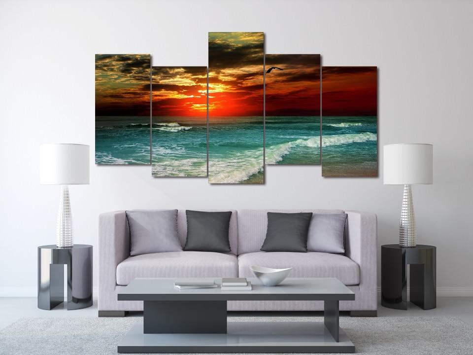 Tropical Sunset - Nature 5 Panel Canvas Art Wall Decor Tropical Sunset - Nature 5 Panel Canvas Art Wall Decor