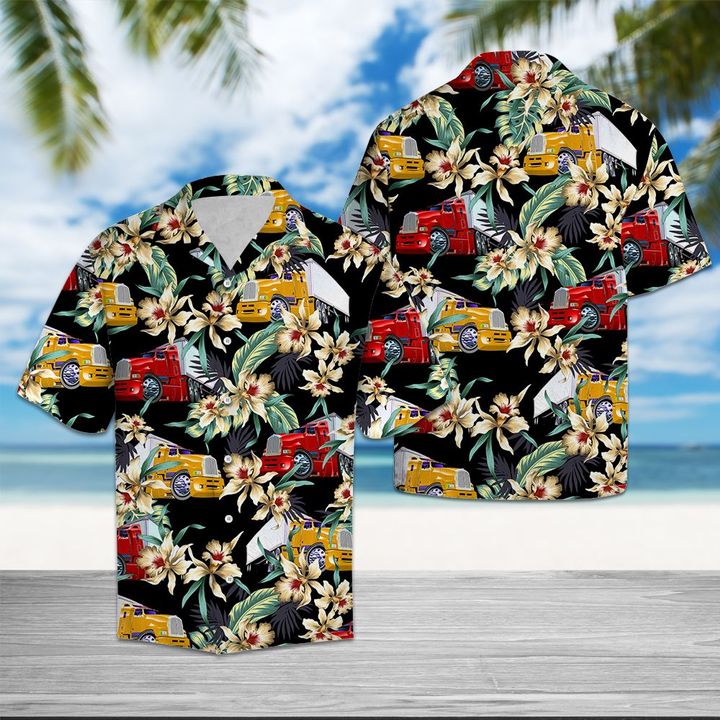 Truck Floral Vintage Hawaiian Shirt Summer Button Up Truck Floral Vintage Hawaiian Shirt Summer Button Up
