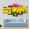 Tulips Field Yellow Flowers - Nature 5 Panel Canvas Art Wall Decor