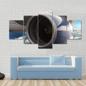 Turbine Motor Of An Airplane - Automative 5 Panel Canvas Art Wall Decor