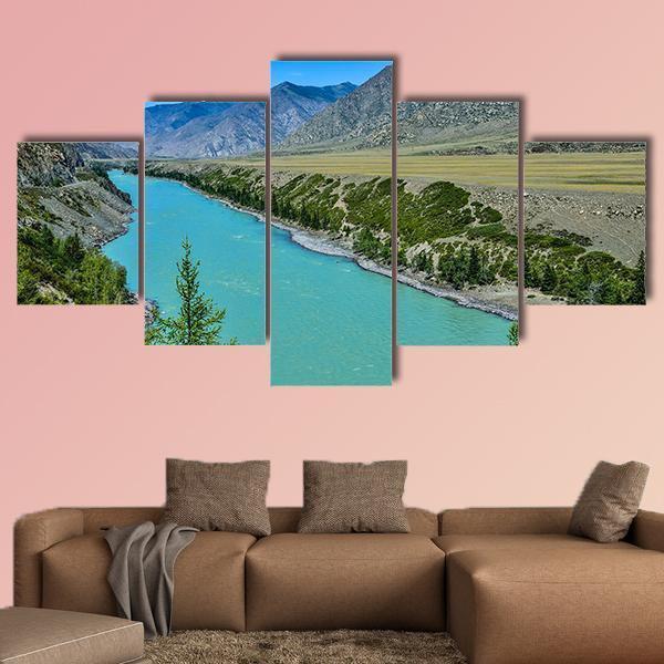Turquoise Katun River In Russia - Nature 5 Panel Canvas Art Wall Decor Turquoise Katun River In Russia - Nature 5 Panel Canvas Art Wall Decor