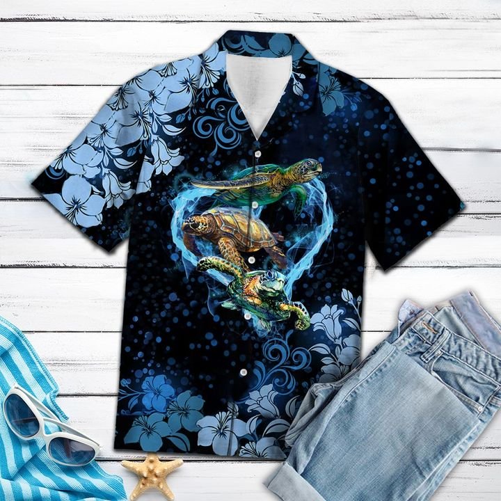 Turtle Flower Hawaiian Shirt Summer Button Up Turtle Flower Hawaiian Shirt Summer Button Up
