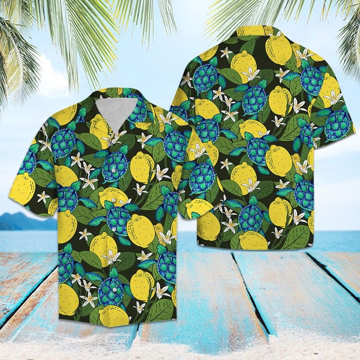 Turtle Lemons Hawaiian Shirt Summer Button Up Turtle Lemons Hawaiian Shirt Summer Button Up