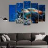 Turtles In The Ocean - Animal 5 Panel Canvas Art Wall Decor