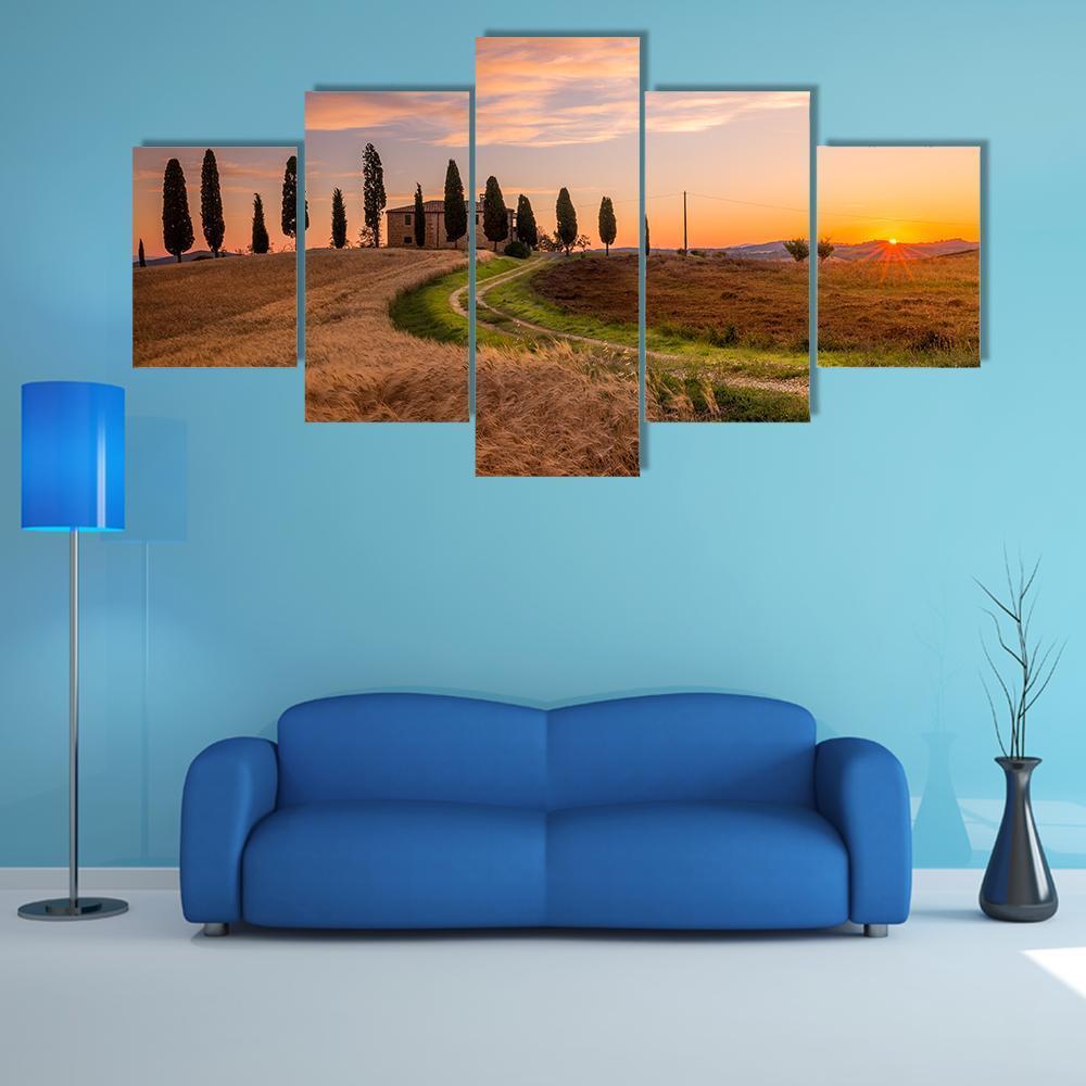 Tuscan Sunrise Landscape - Nature 5 Panel Canvas Art Wall Decor Tuscan Sunrise Landscape - Nature 5 Panel Canvas Art Wall Decor