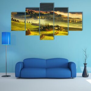 Tuscany Foggy Morning - Nature 5 Panel Canvas Art Wall Decor