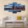 Twilight Blue Hour At City Of Chicago - Nature 5 Panel Canvas Art Wall Decor