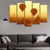 Two Air Balloons Over Buddhist Temples At Sunrise - Nature 5 Panel Canvas Art Wall Decor