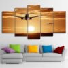 Two Airplanes In Sunset - Airplane 5 Panel Canvas Art Wall Decor