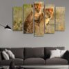 Two Cats Cute - Animal 5 Panel Canvas Art Wall Decor