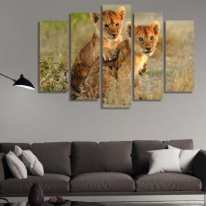 Two Cats Cute - Animal 5 Panel Canvas Art Wall Decor