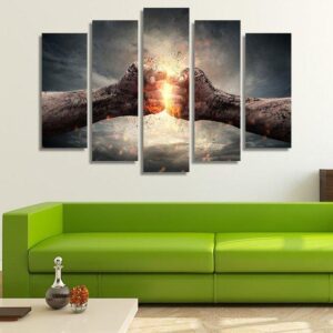 Two Fists Hitting Each Other - Abstract 5 Panel Canvas Art Wall Decor