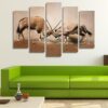 Two Gemsbok Antelopes - Animal 5 Panel Canvas Art Wall Decor