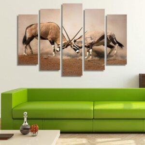 Two Gemsbok Antelopes - Animal 5 Panel Canvas Art Wall Decor