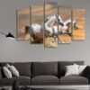 Two Horses Running - Animal 5 Panel Canvas Art Wall Decor