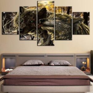 Two Wolf Moutain - Animal 5 Panel Canvas Art Wall Decor