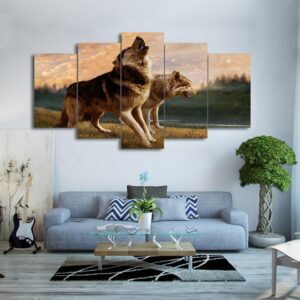 Two Wolf - Animal 5 Panel Canvas Art Wall Decor