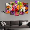 Types Of Flowers - Nature 5 Panel Canvas Art Wall Decor