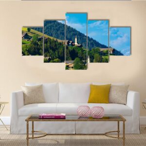 Typical Alpine Villages In Tyrol Alps - Nature 5 Panel Canvas Art Wall Decor