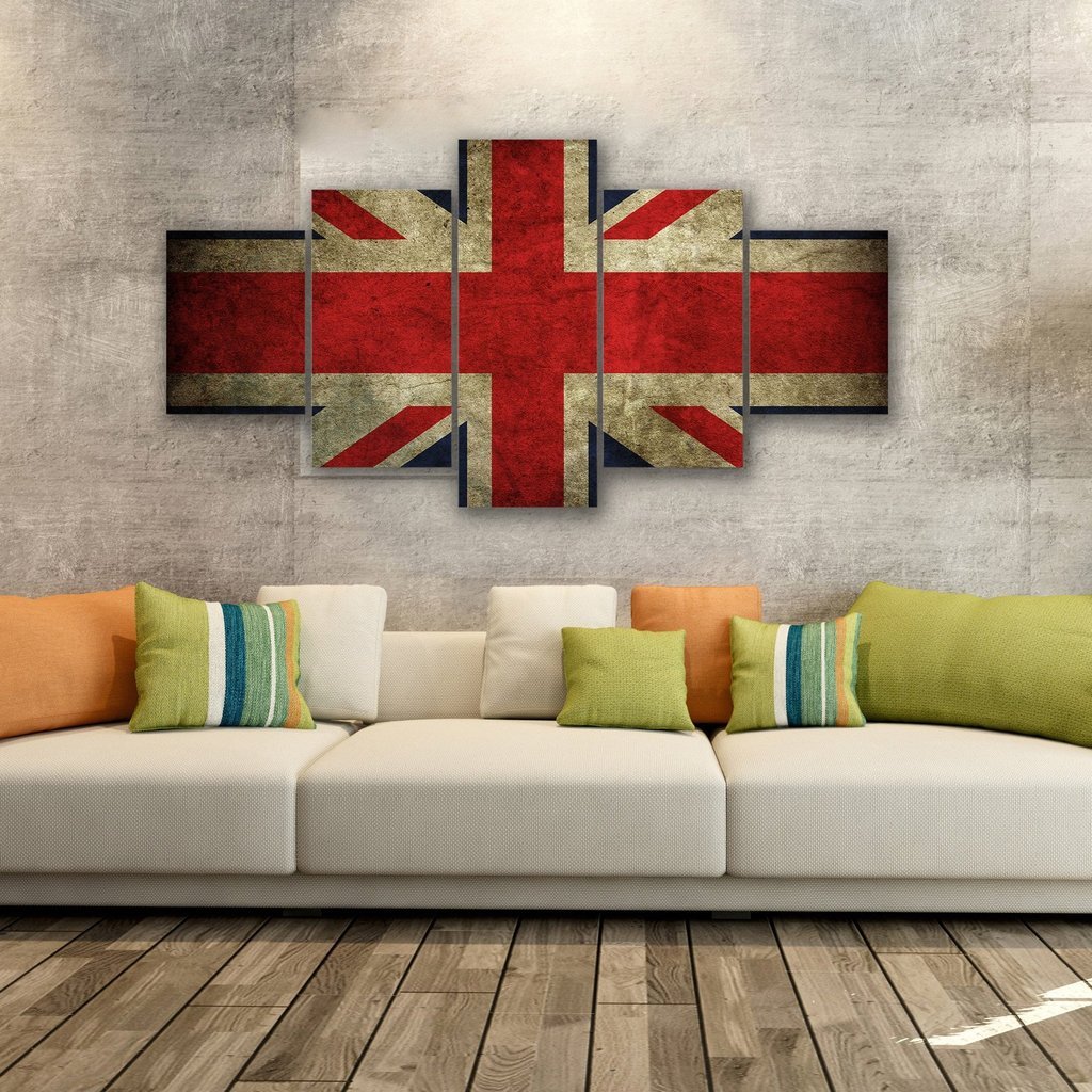 Uk Flag - Abstract 5 Panel Canvas Art Wall Decor Uk Flag - Abstract 5 Panel Canvas Art Wall Decor
