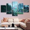 Umbrella Forest Mountain - Nature 5 Panel Canvas Art Wall Decor