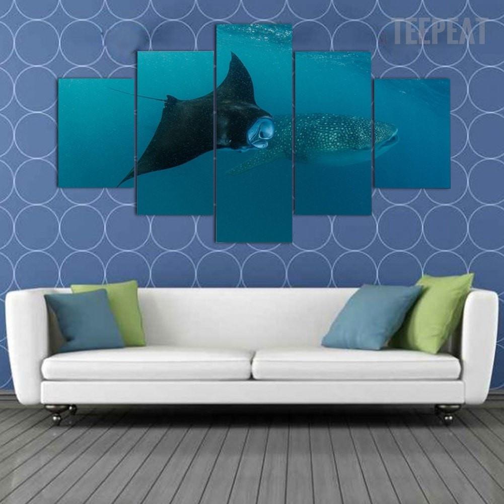 Underwater Best Buds - Anime 5 Panel Canvas Art Wall Decor Underwater Best Buds - Anime 5 Panel Canvas Art Wall Decor
