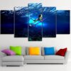 Underwater Girl Surfing - Ocean 5 Panel Canvas Art Wall Decor