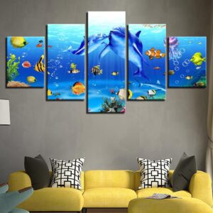 Underwater Nemo Fishs - Nature 5 Panel Canvas Art Wall Decor