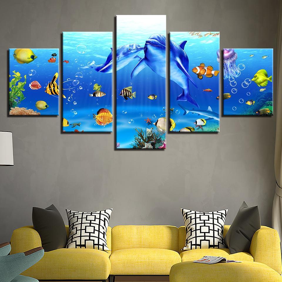Underwater Nemo Fishs - Nature 5 Panel Canvas Art Wall Decor Underwater Nemo Fishs - Nature 5 Panel Canvas Art Wall Decor