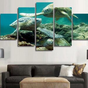 Underwater Sea Turtle - Animal 5 Panel Canvas Art Wall Decor