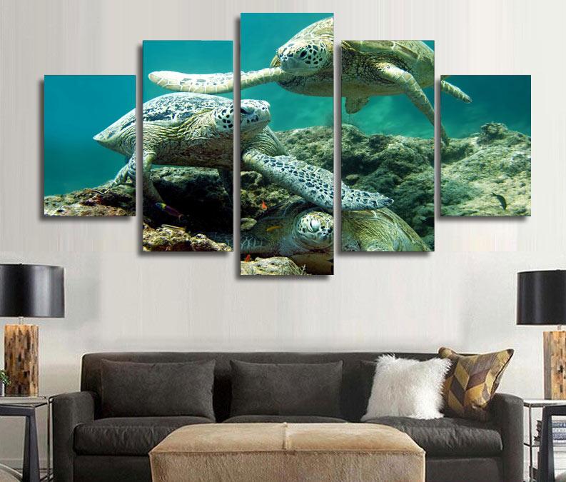 Underwater Sea Turtle - Animal 5 Panel Canvas Art Wall Decor Underwater Sea Turtle - Animal 5 Panel Canvas Art Wall Decor