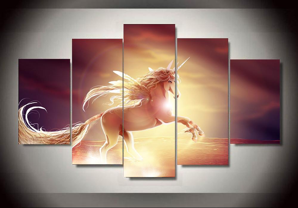 Unicorn 12 - Abstract Animal 5 Panel Canvas Art Wall Decor Unicorn 12 - Abstract Animal 5 Panel Canvas Art Wall Decor