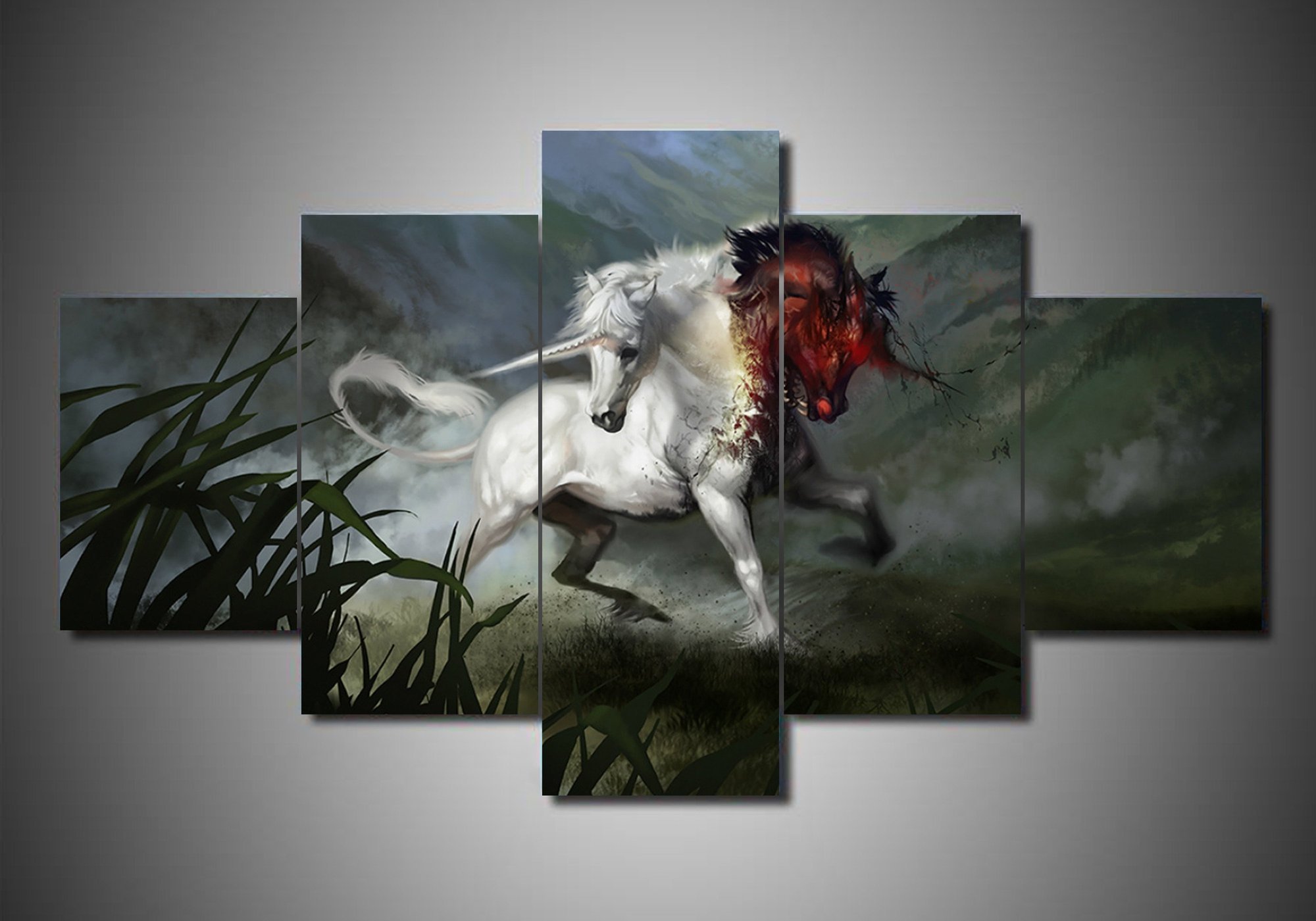 Unicorn 9 - Abstract Animal 5 Panel Canvas Art Wall Decor Unicorn 9 - Abstract Animal 5 Panel Canvas Art Wall Decor